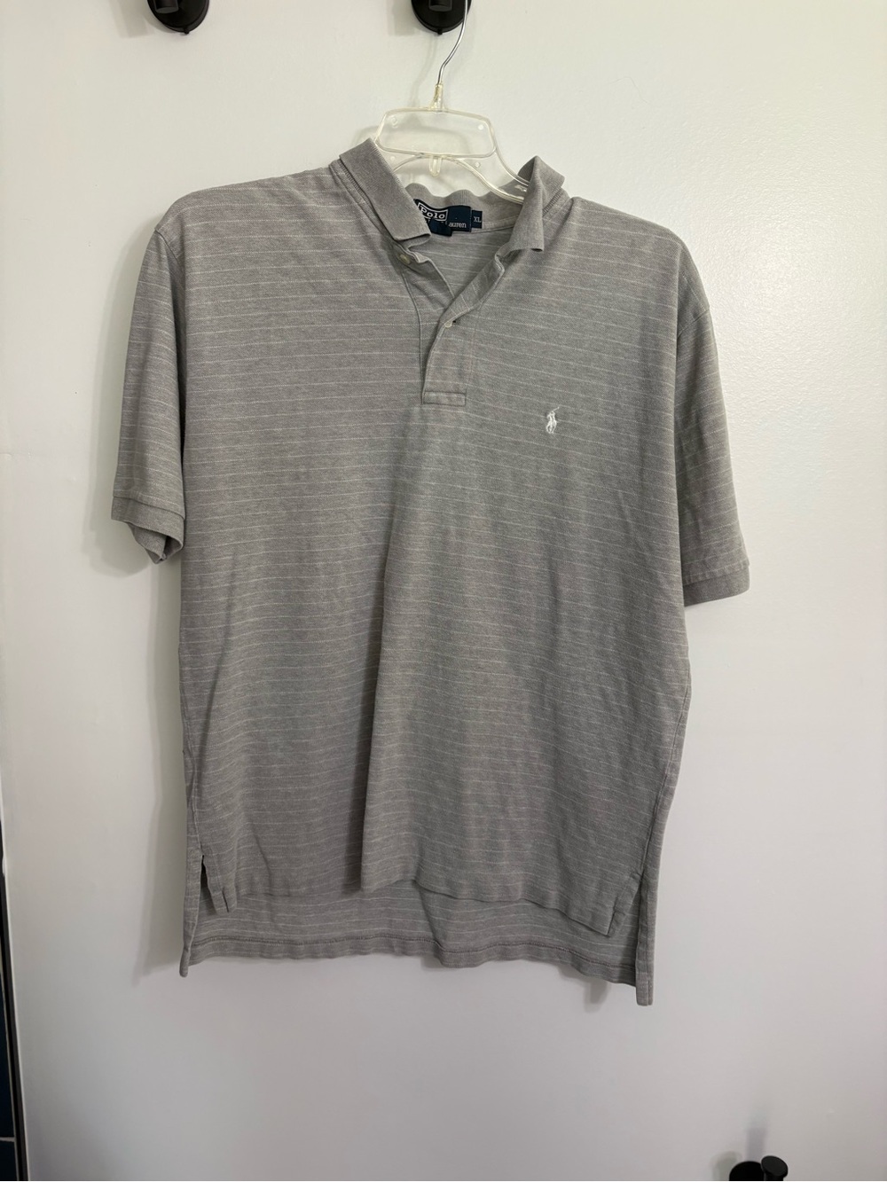 Polo Ralph Lauren Mens Shirt Grey Striped Short Sleeve Classic Pullover Logo XL